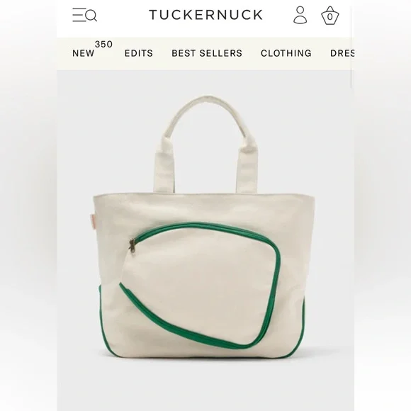 Tuckernuck Cream Canvas Tote with Green Trim for Pickleball. NWOT - Picture 1 of 7